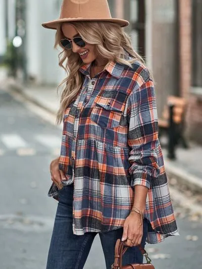 Rianon Plaid Button Up Dropped Shoulder Shirt