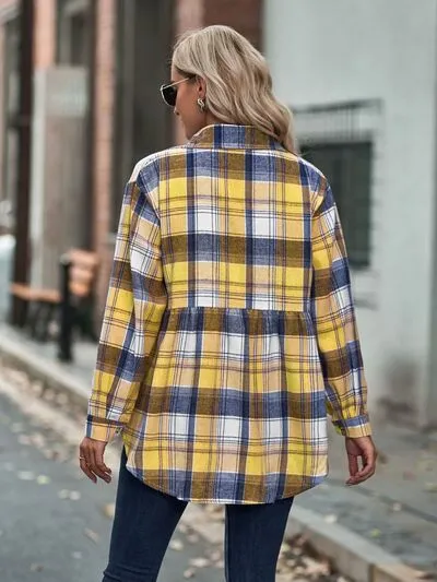 Rianon Plaid Button Up Dropped Shoulder Shirt