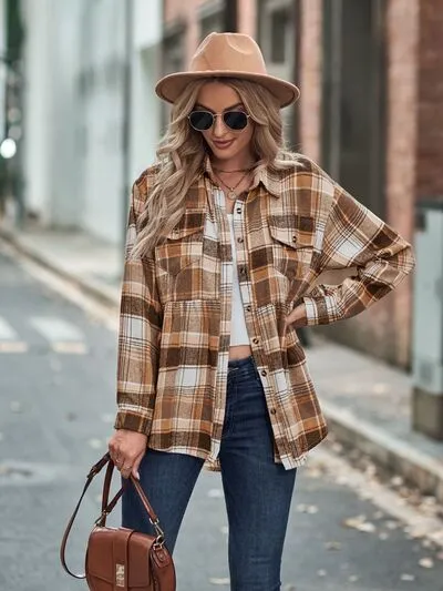 Rianon Plaid Button Up Dropped Shoulder Shirt