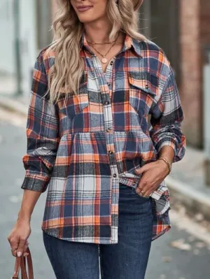 Rianon Plaid Button Up Dropped Shoulder Shirt