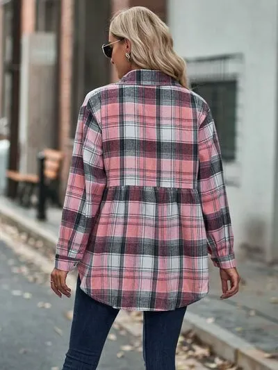 Rianon Plaid Button Up Dropped Shoulder Shirt