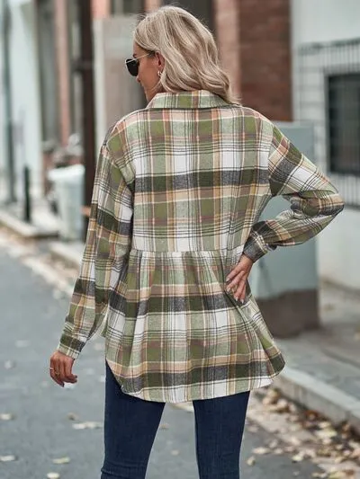 Rianon Plaid Button Up Dropped Shoulder Shirt