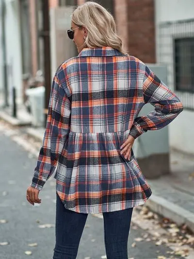Rianon Plaid Button Up Dropped Shoulder Shirt