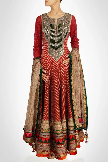 Royal Collection floor length anarkali suit in red color