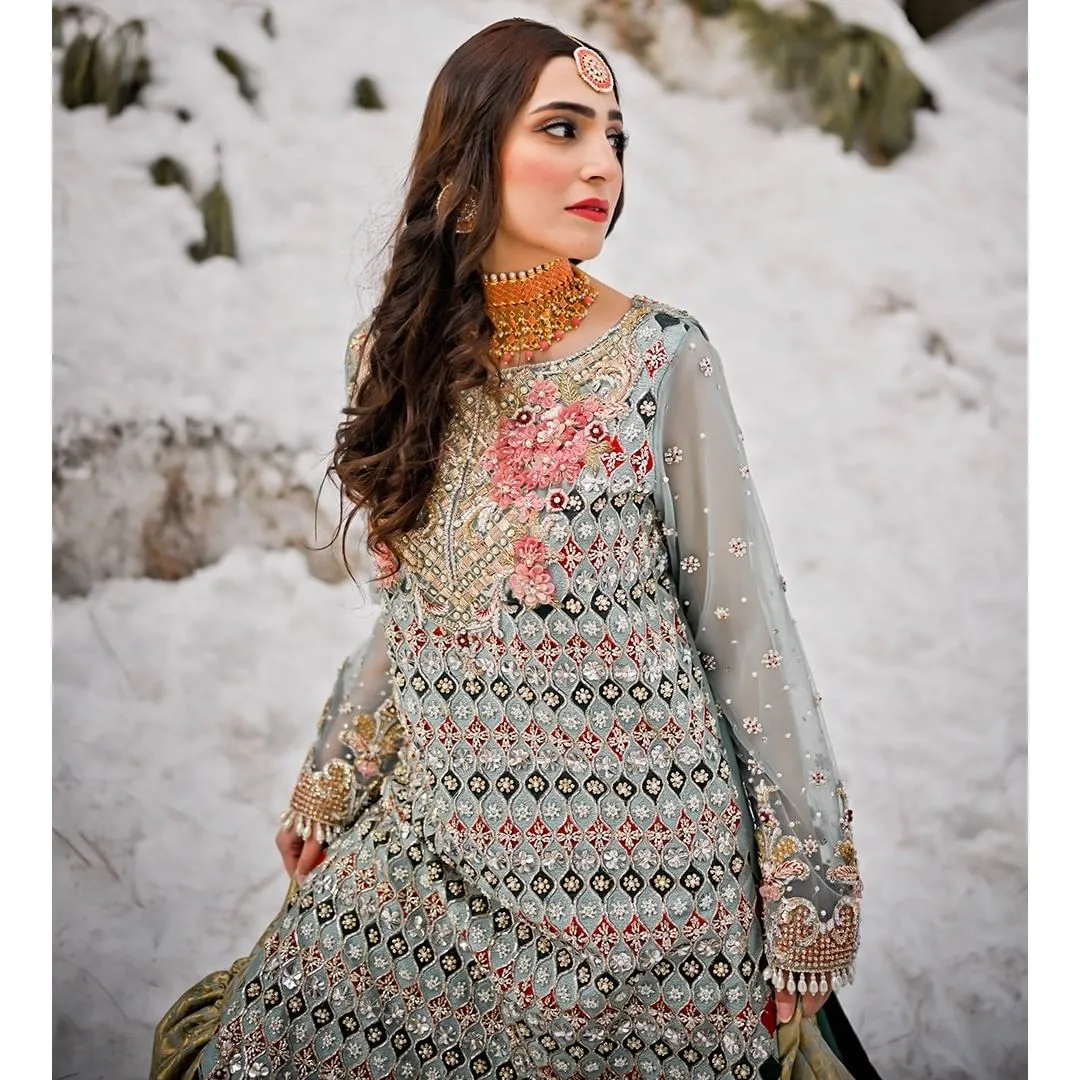 Royal Gharara Kameez Mint Green Pakistani Dress #BS898