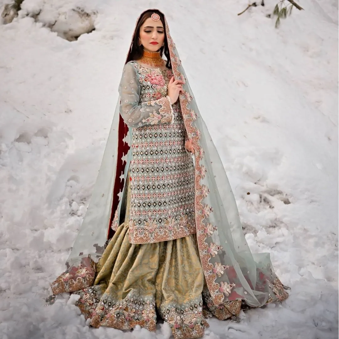 Royal Gharara Kameez Mint Green Pakistani Dress #BS898