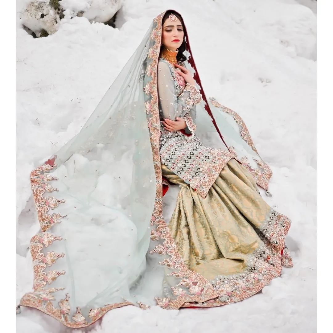 Royal Gharara Kameez Mint Green Pakistani Dress #BS898
