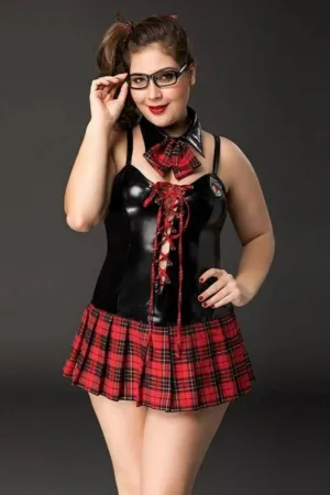 School Girl Plus Size Latex Dress Costume - Elegant & Playful