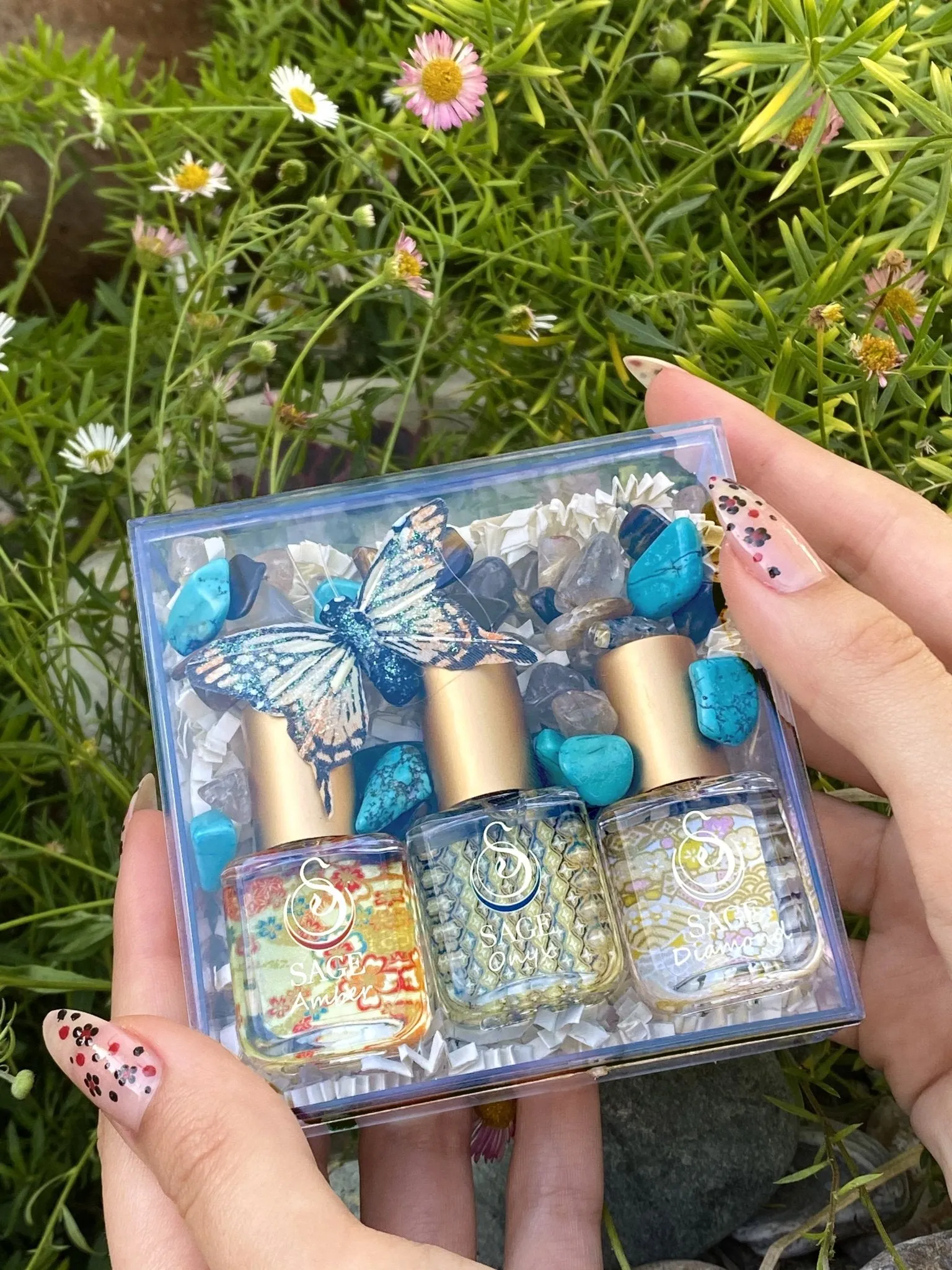 Secret Garden EARTHY Gift Set ~ Diamond, Onyx, and Amber 1/4 oz Organic Perfume Oil Extract Roll-Ons by Sage