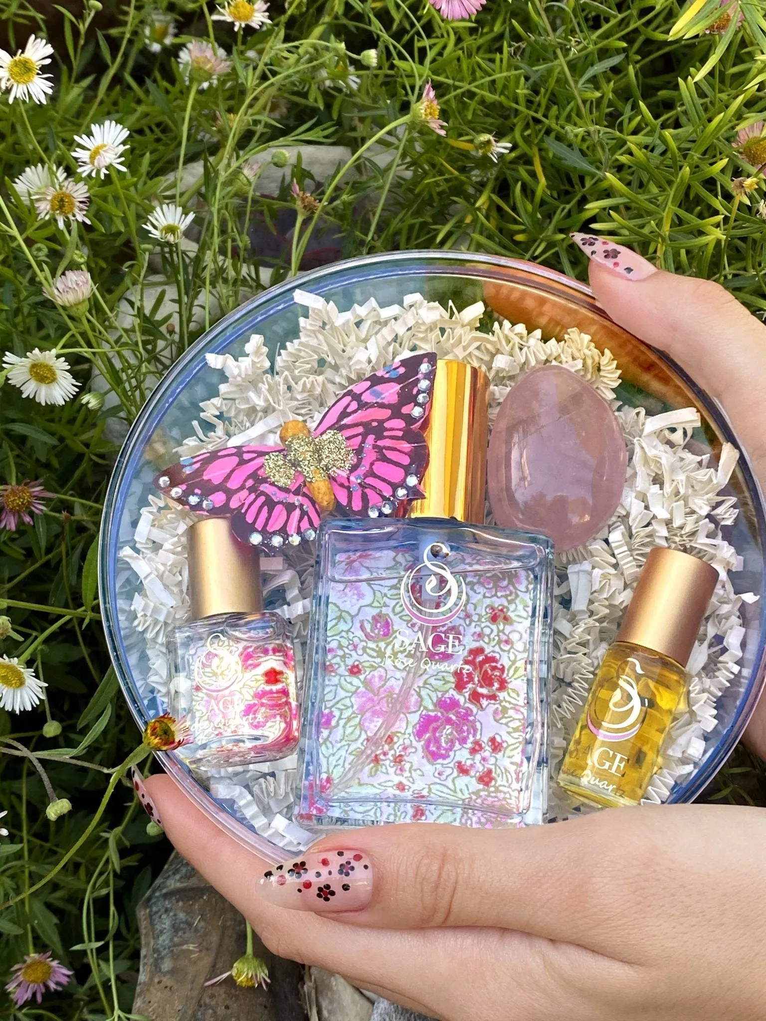 Secret Garden OBSESSSION Gift Set ~ 1/8 oz Perfume Oil Concentrate Roll-On, 2 oz Organic Eau de Toilette, and 1/4 Organic Perfume Oil Extract Roll-On with Gemstone