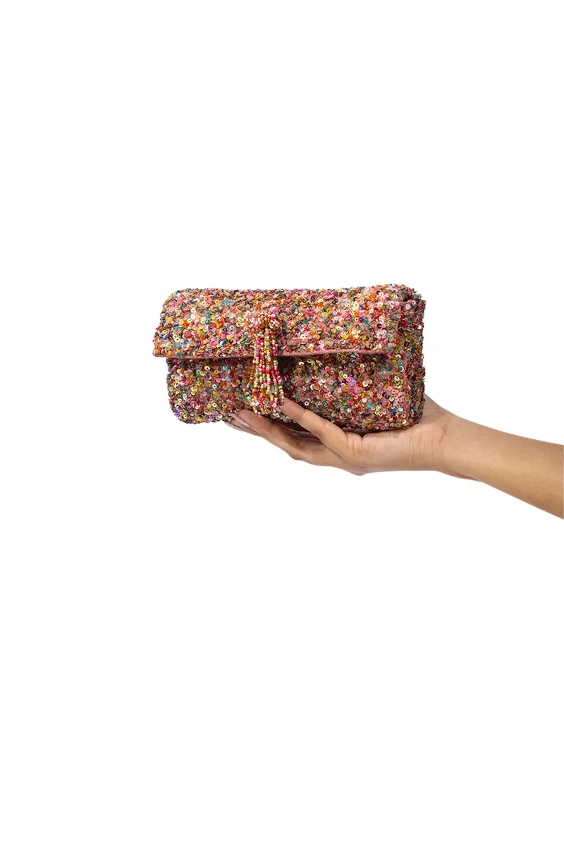 Sequin Embellished Crossbody Clutch