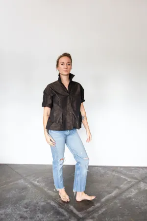Shosh Button Down Short Sleeve Taffeta Shirt