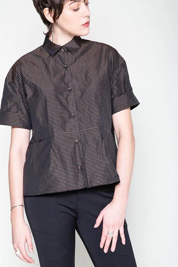 Shosh Button Down Short Sleeve Taffeta Shirt