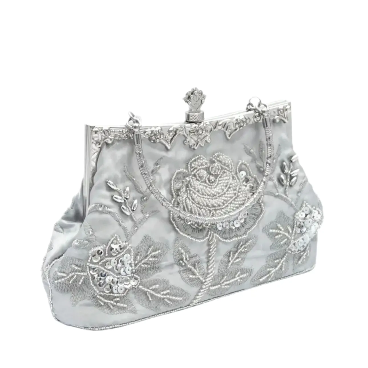 Silver Beaded Clutch Evening Bag