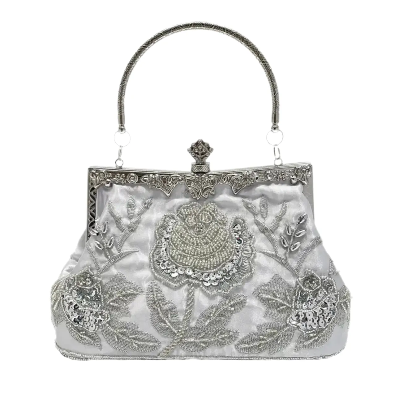 Silver Beaded Clutch Evening Bag