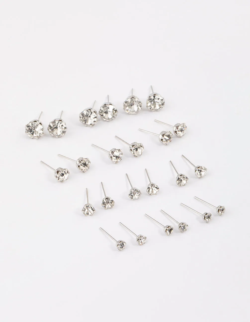 Silver Classic Diamante Graduating Earrings 8-Pack