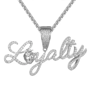 Silver Cursive Loyalty For Life Heart Bling Rapper Pendant