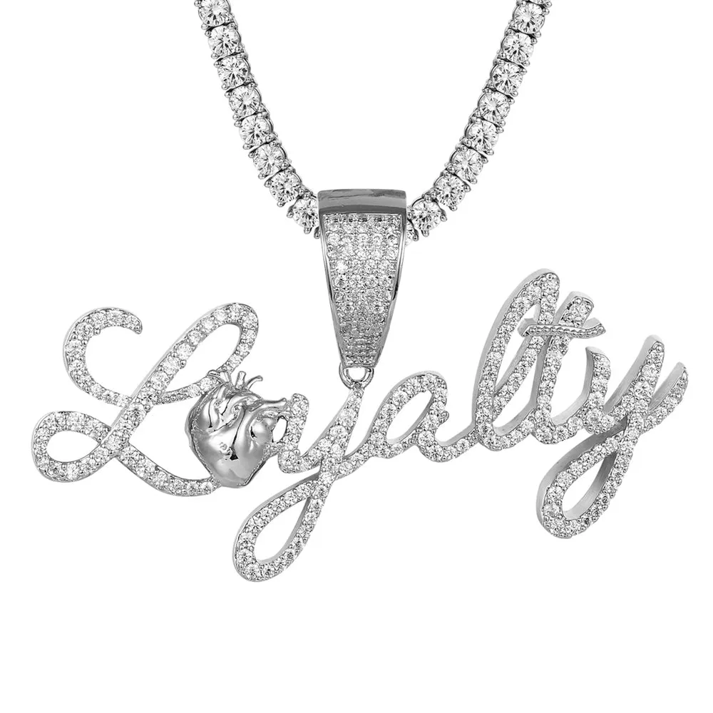 Silver Cursive Loyalty For Life Heart Bling Rapper Pendant