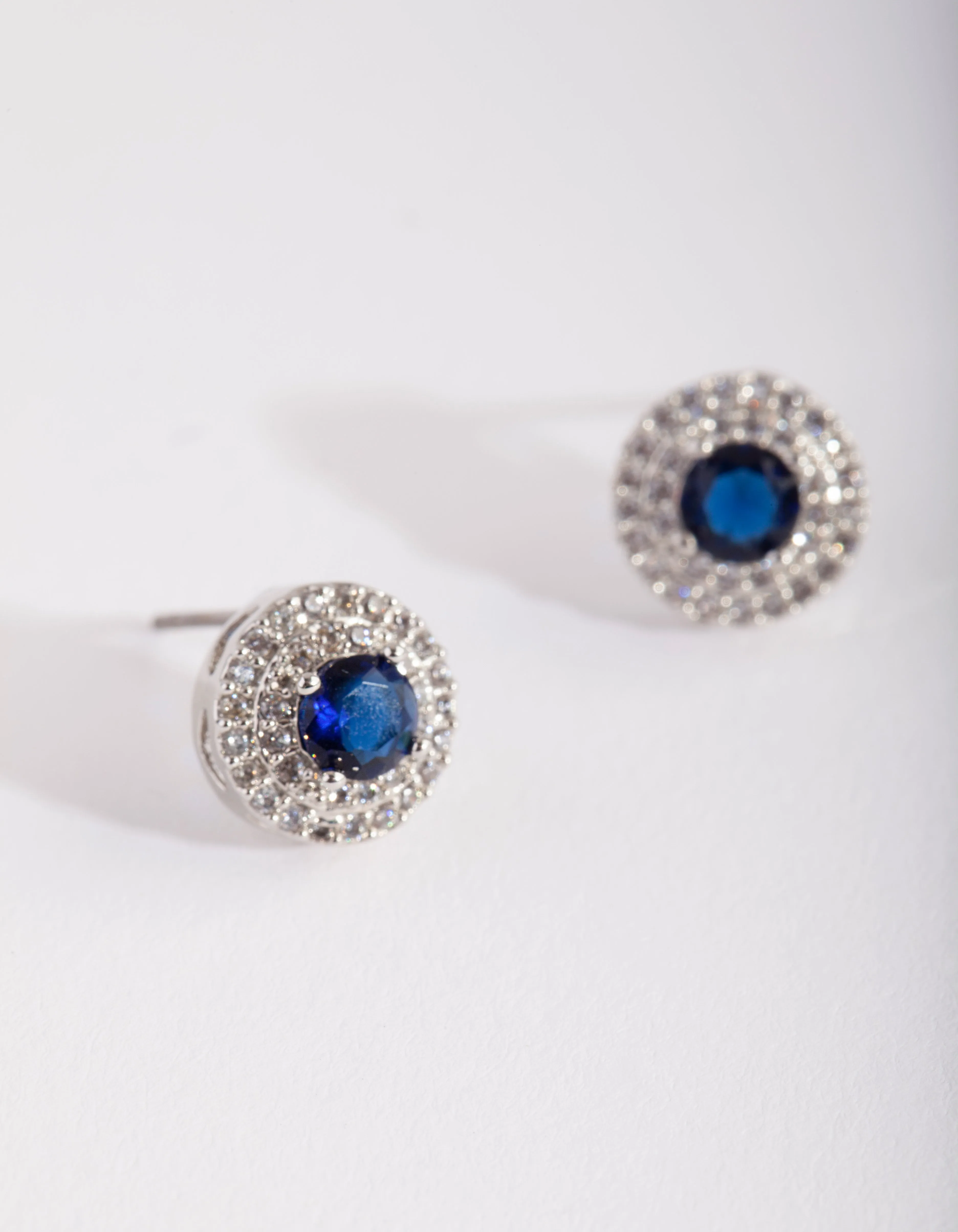 Silver Diamond Simulant  Blue Stud Earrings