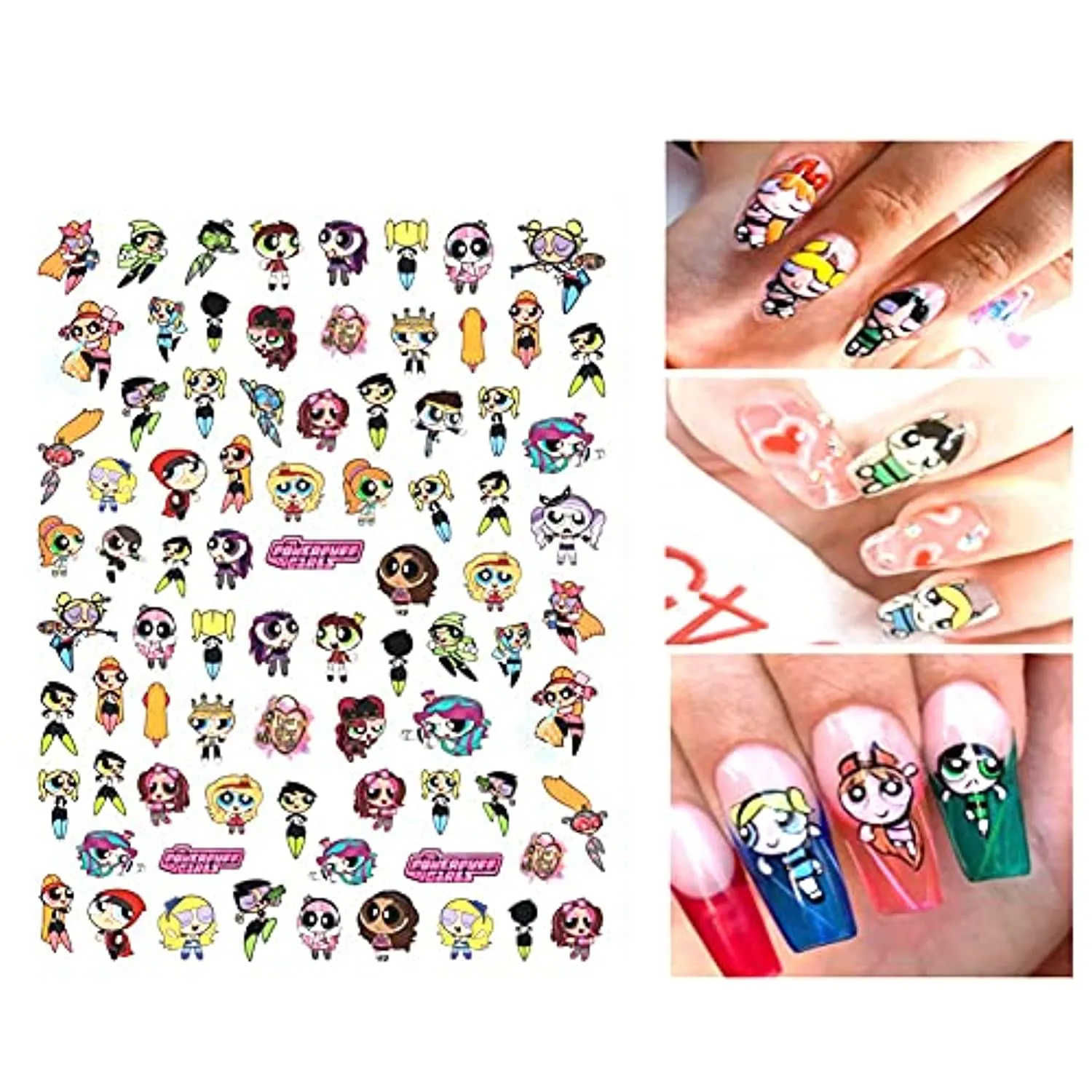SkreenedCute Cartoon Nail Art Sticker Decals for Women Kids Girls Manicure Decoration Supplies 3D Self-Adhesive Designer Stickers Acrylic Nails Designs Accessories 6 Sheets