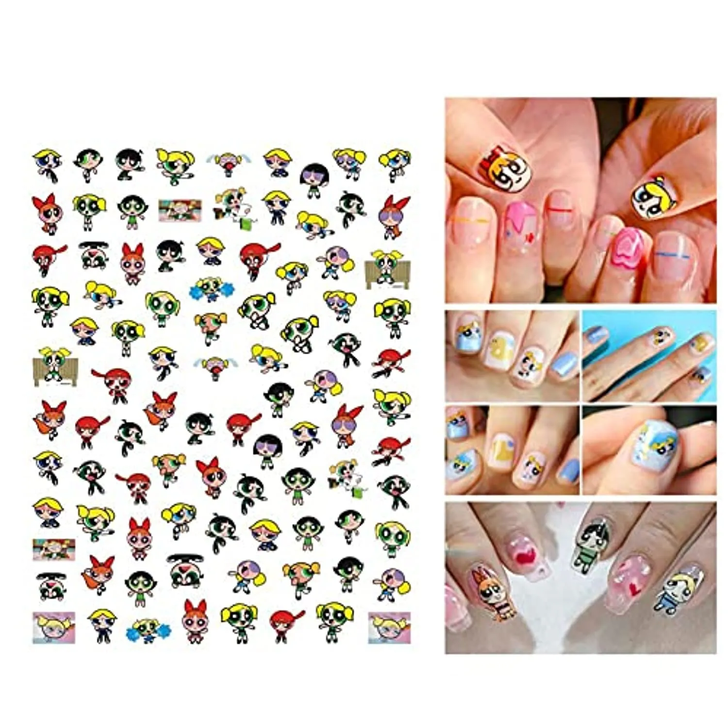 SkreenedCute Cartoon Nail Art Sticker Decals for Women Kids Girls Manicure Decoration Supplies 3D Self-Adhesive Designer Stickers Acrylic Nails Designs Accessories 6 Sheets