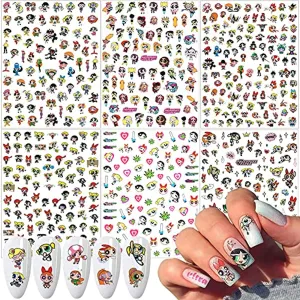 SkreenedCute Cartoon Nail Art Sticker Decals for Women Kids Girls Manicure Decoration Supplies 3D Self-Adhesive Designer Stickers Acrylic Nails Designs Accessories 6 Sheets