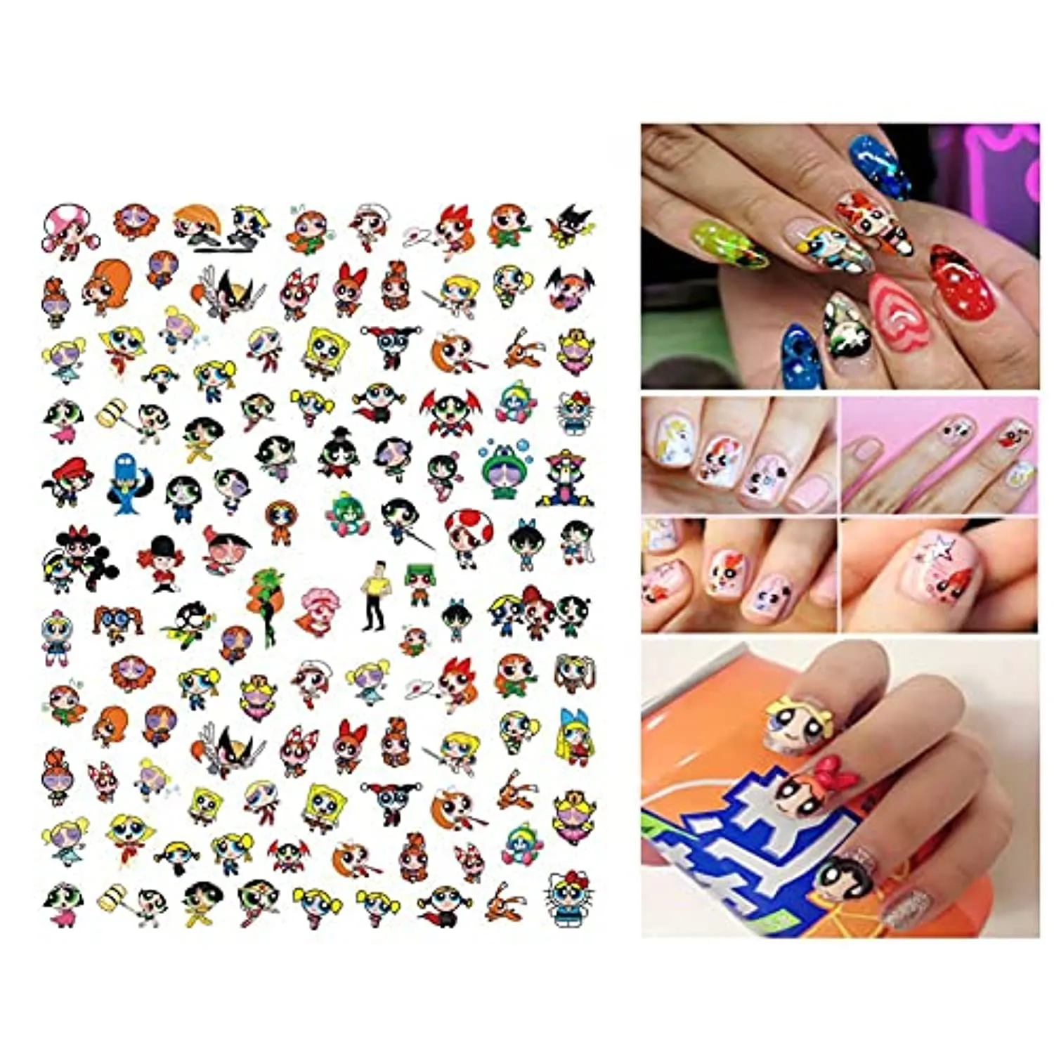 SkreenedCute Cartoon Nail Art Sticker Decals for Women Kids Girls Manicure Decoration Supplies 3D Self-Adhesive Designer Stickers Acrylic Nails Designs Accessories 6 Sheets