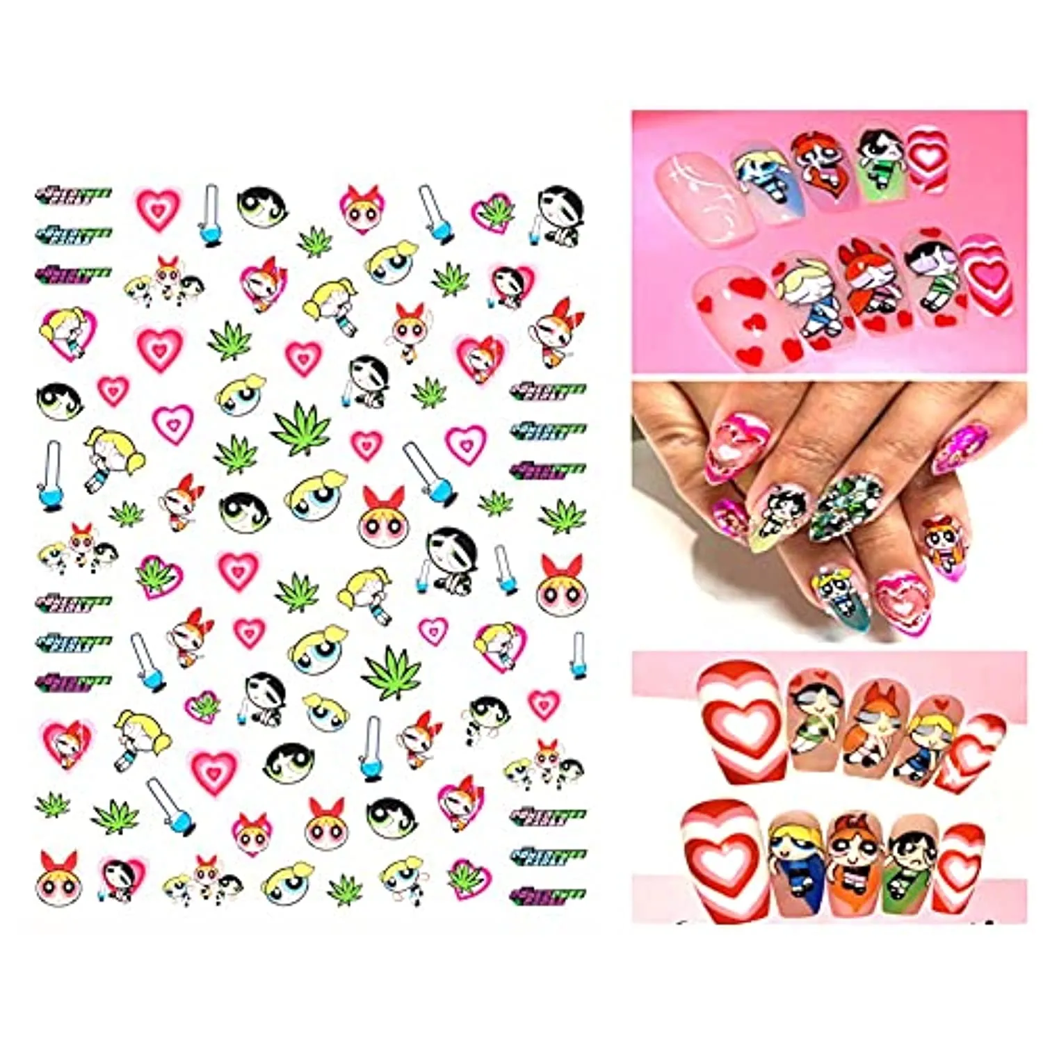 SkreenedCute Cartoon Nail Art Sticker Decals for Women Kids Girls Manicure Decoration Supplies 3D Self-Adhesive Designer Stickers Acrylic Nails Designs Accessories 6 Sheets