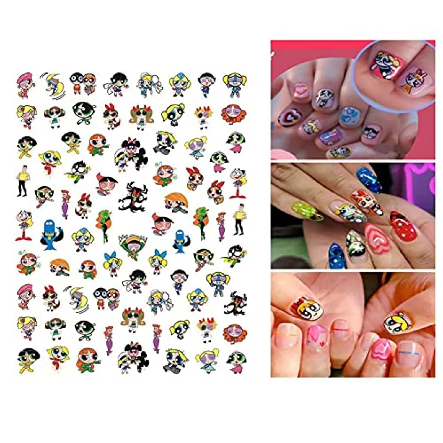 SkreenedCute Cartoon Nail Art Sticker Decals for Women Kids Girls Manicure Decoration Supplies 3D Self-Adhesive Designer Stickers Acrylic Nails Designs Accessories 6 Sheets