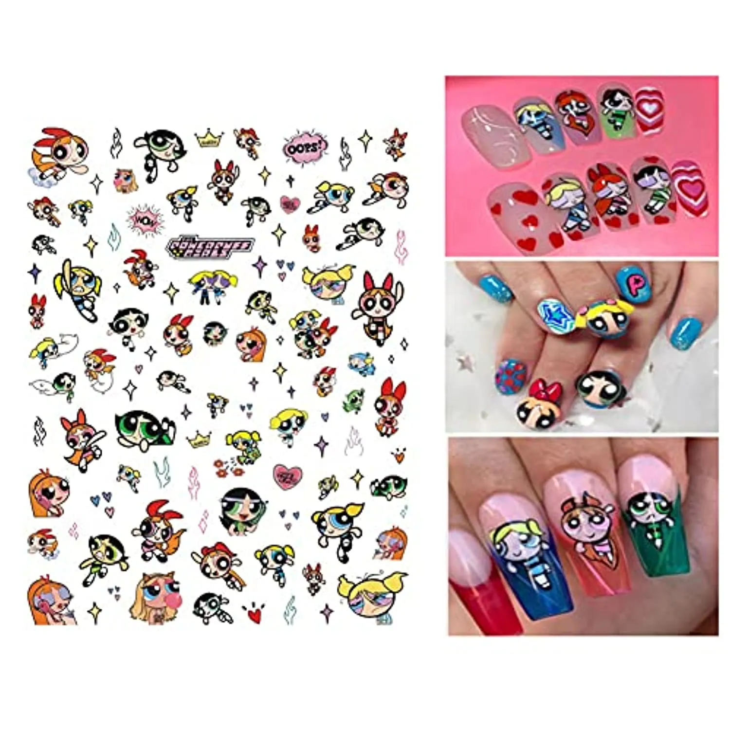 SkreenedCute Cartoon Nail Art Sticker Decals for Women Kids Girls Manicure Decoration Supplies 3D Self-Adhesive Designer Stickers Acrylic Nails Designs Accessories 6 Sheets