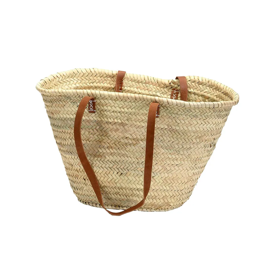 Straw Market bag with Leather Shoulder Straps