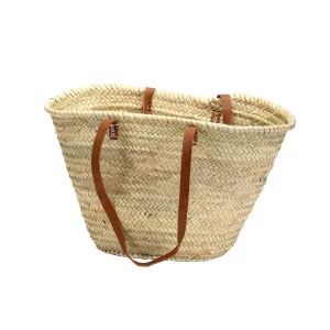 Straw Market bag with Leather Shoulder Straps