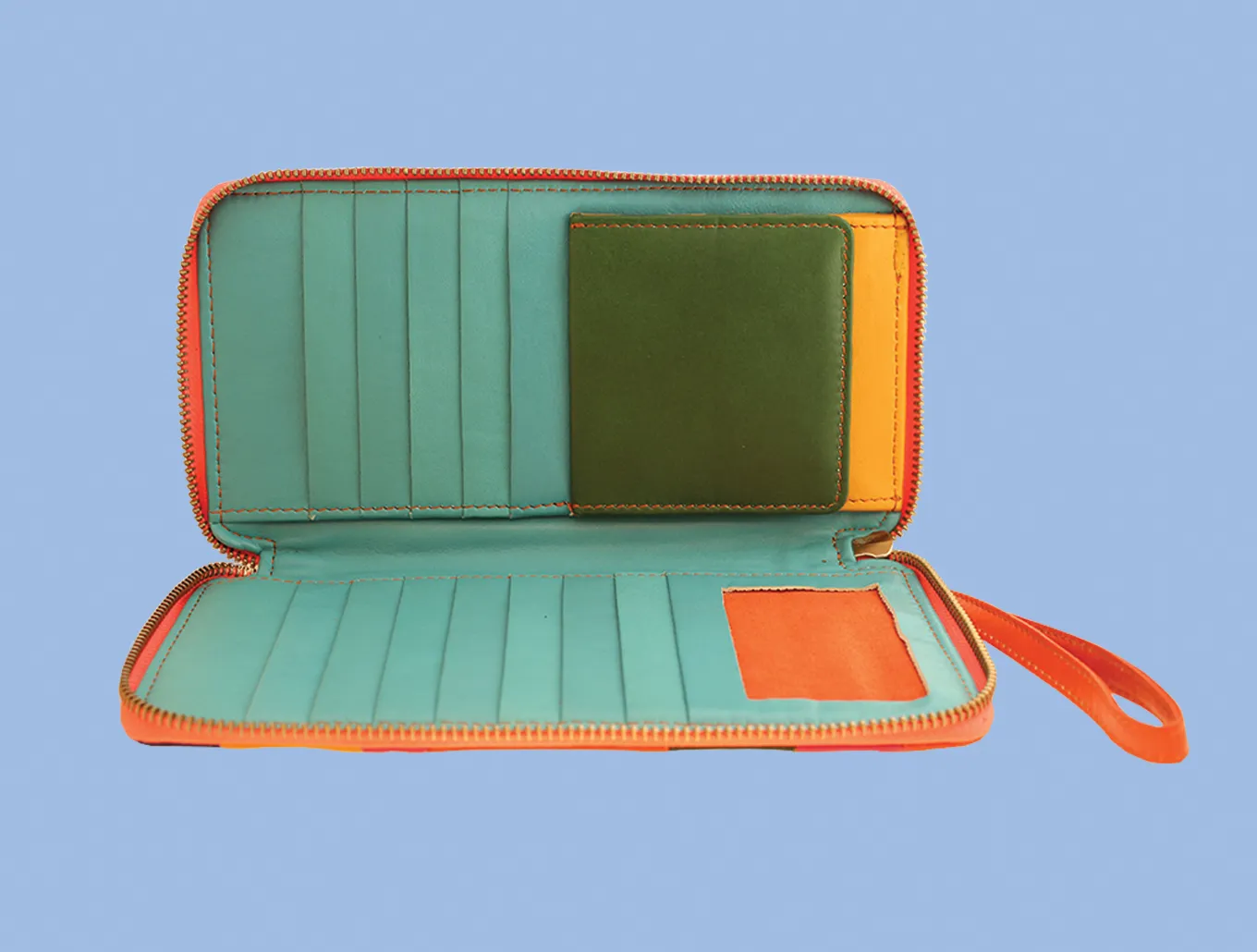 Striped Leather Clutch Wallet