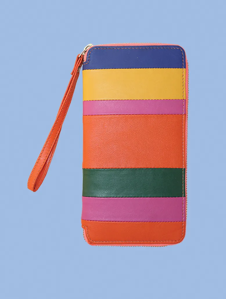 Striped Leather Clutch Wallet
