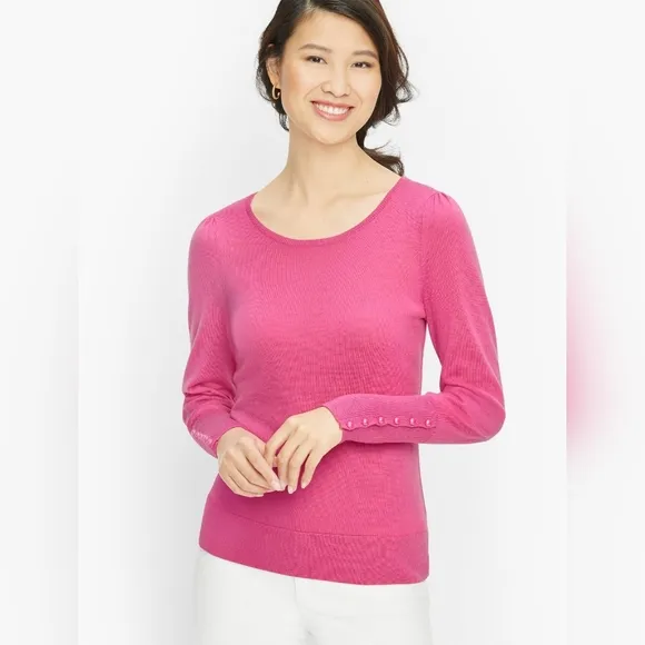 TALBOTS | Pure Merino Puff Sleeve Sweater Button Detail Sleeves