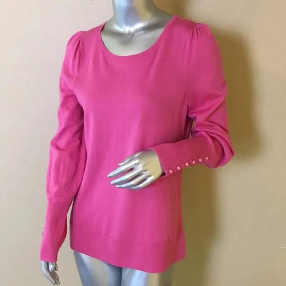 TALBOTS | Pure Merino Puff Sleeve Sweater Button Detail Sleeves