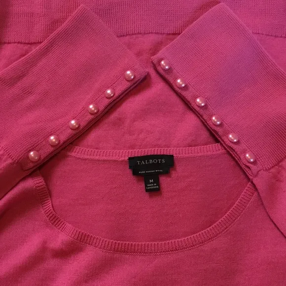 TALBOTS | Pure Merino Puff Sleeve Sweater Button Detail Sleeves