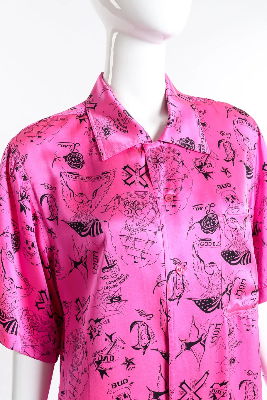 Tattoo Print Silk Button Up