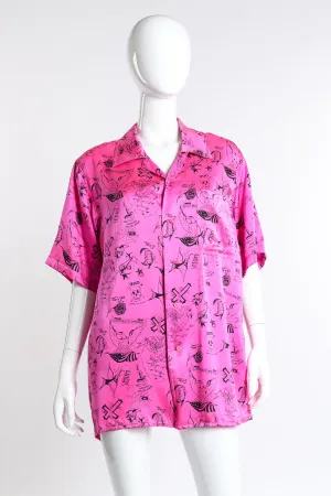 Tattoo Print Silk Button Up