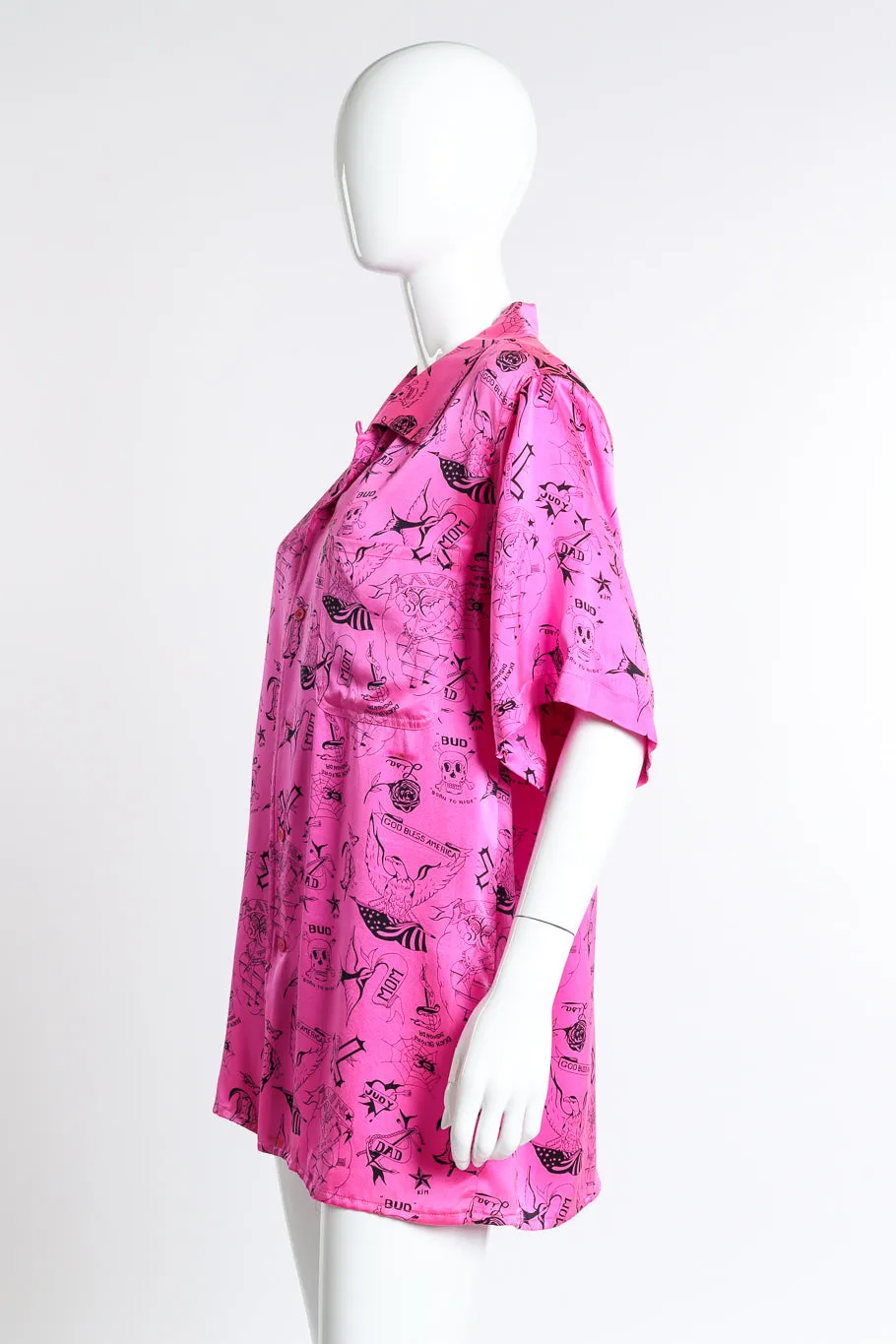 Tattoo Print Silk Button Up
