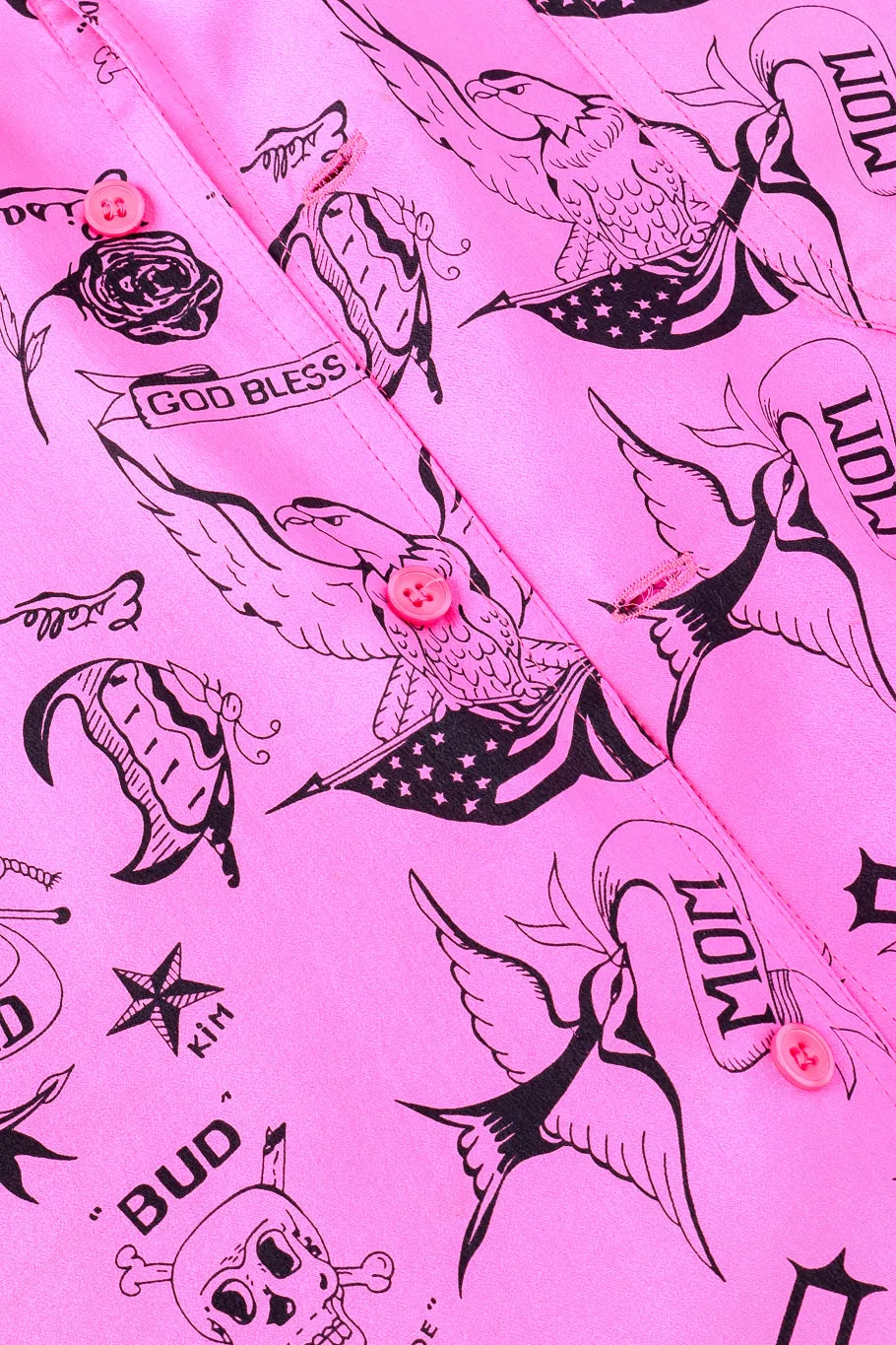 Tattoo Print Silk Button Up