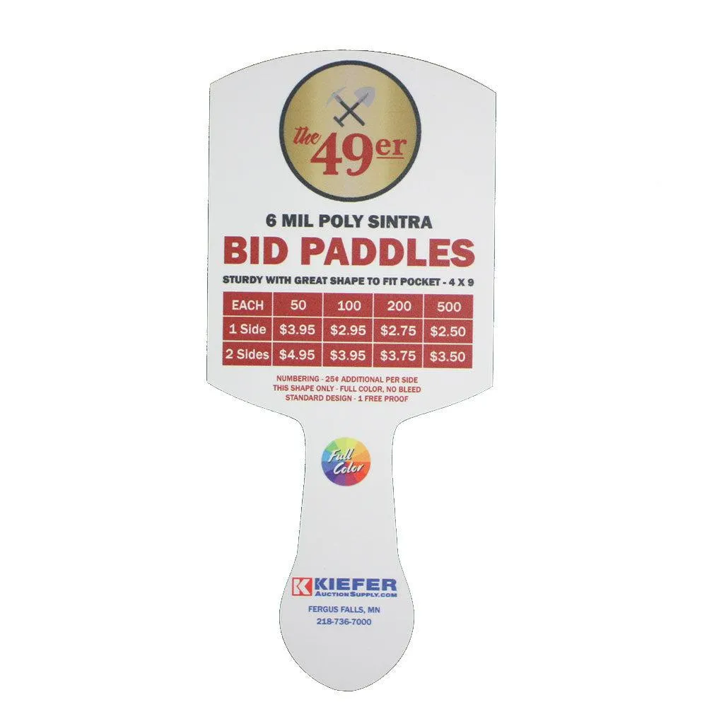 The '49er'  Plastic Bid Paddle - Full Color (Min 50)