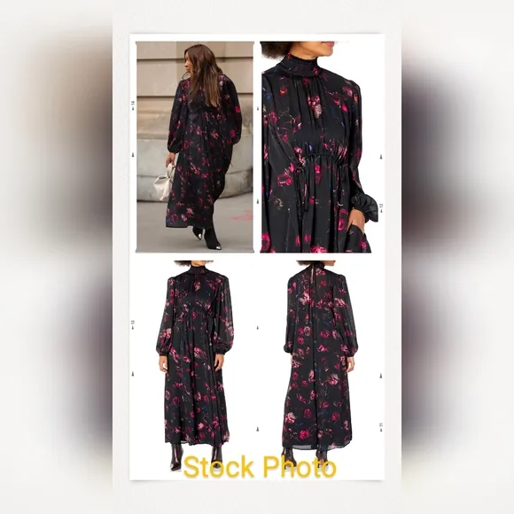 The Drop Women's Black Floral Print Mock-Neck Maxi Dress by karenbritchick