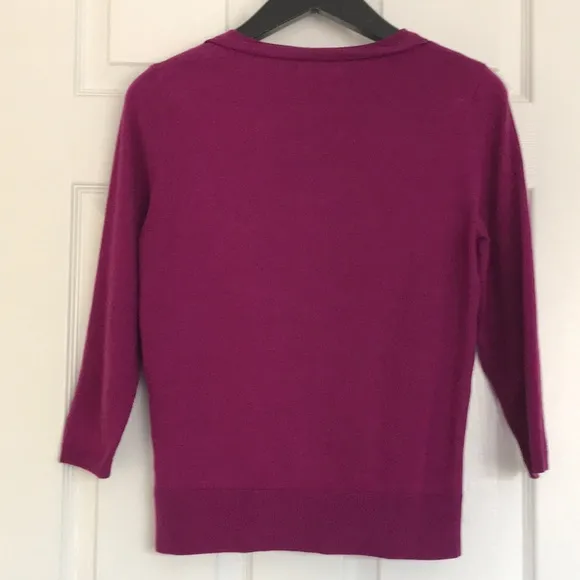 The Limited - 3/4 Sleeve Flower Fuchsia Cardigan
