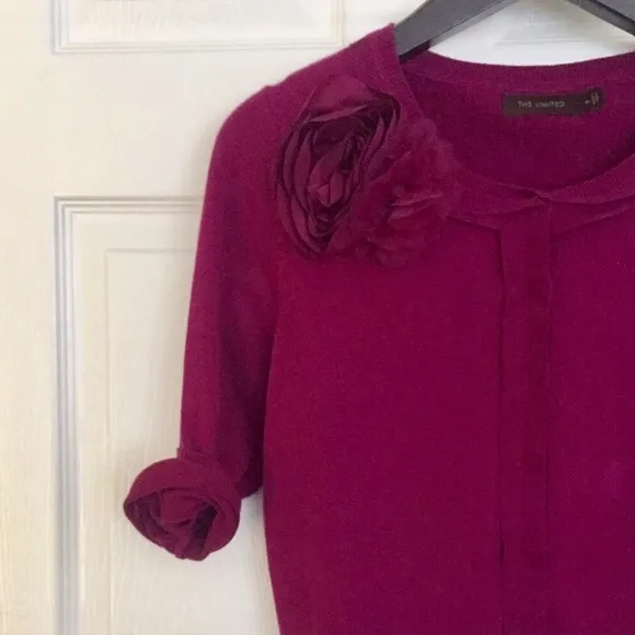 The Limited - 3/4 Sleeve Flower Fuchsia Cardigan