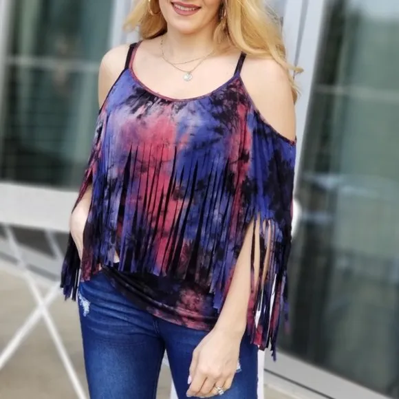Tie-Die Flared Sleeve Top Purple