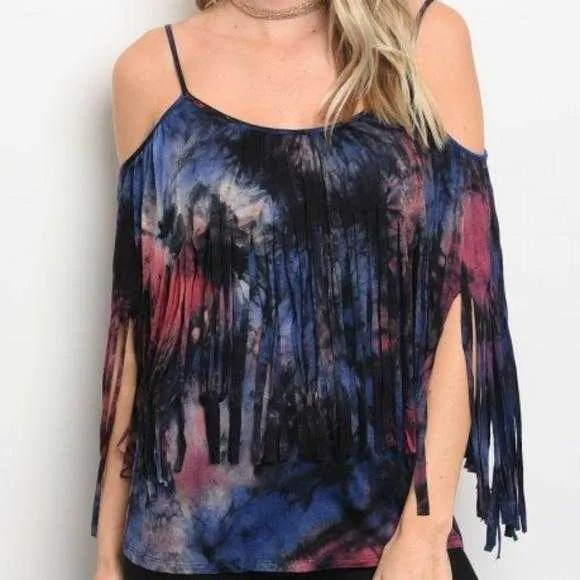 Tie-Die Flared Sleeve Top Purple