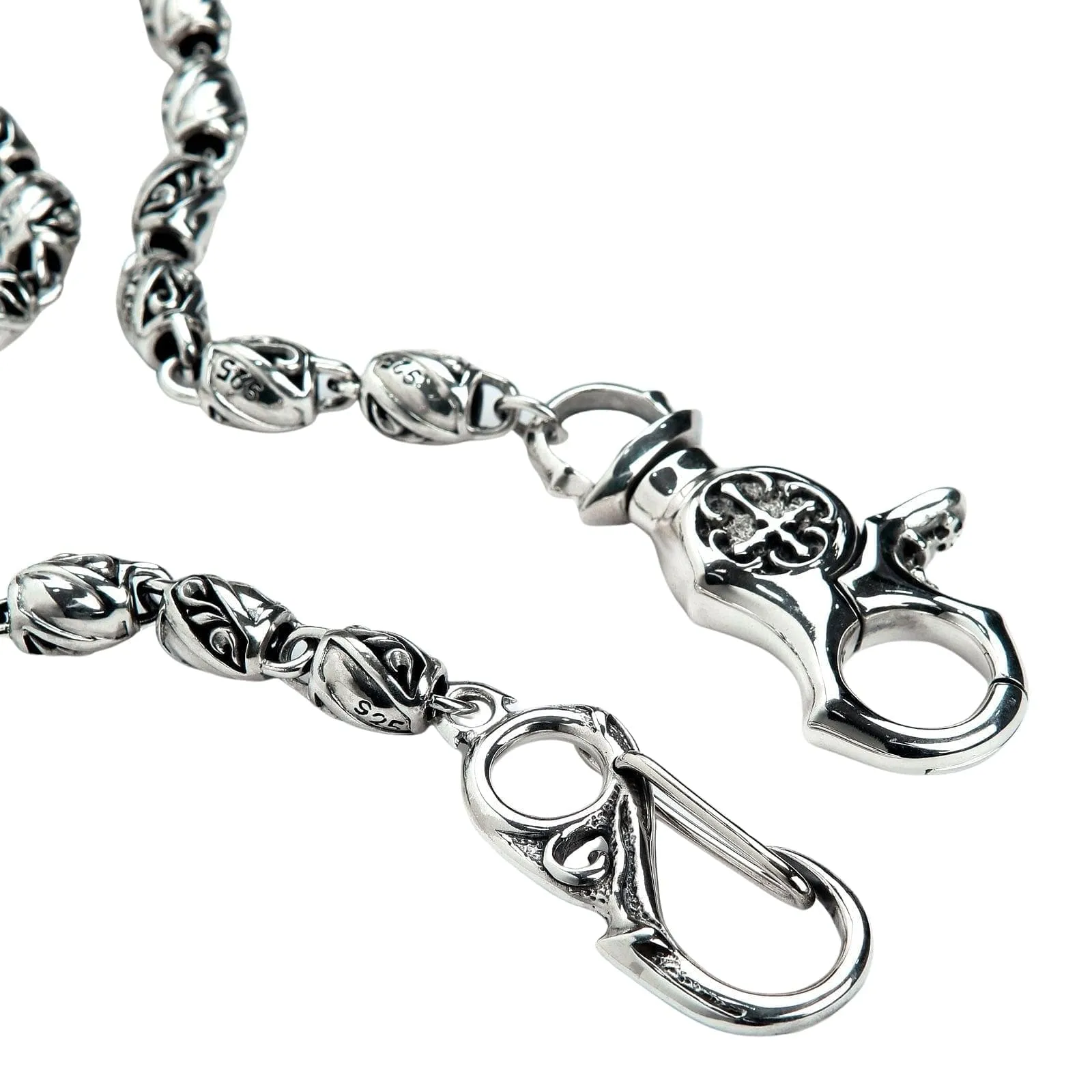 Tribal Barrel Roller 925 Sterling Silver Wallet Chain