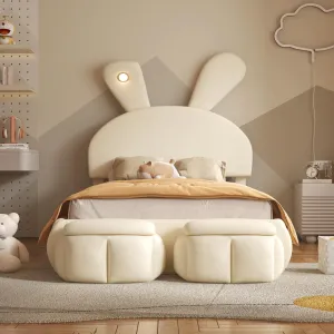 Twin Size Velvet Upholstered Platform Bed W/Cartoon Ears Shaped