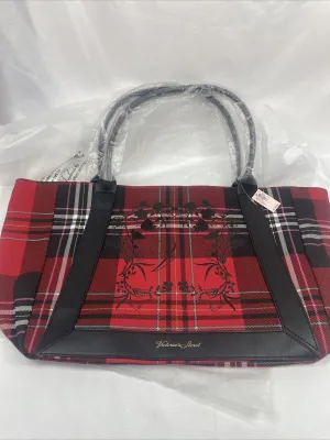 Victoria's Secret Red Black 2020 Multi-Color Plaid Christmas Tote Bag Weekender